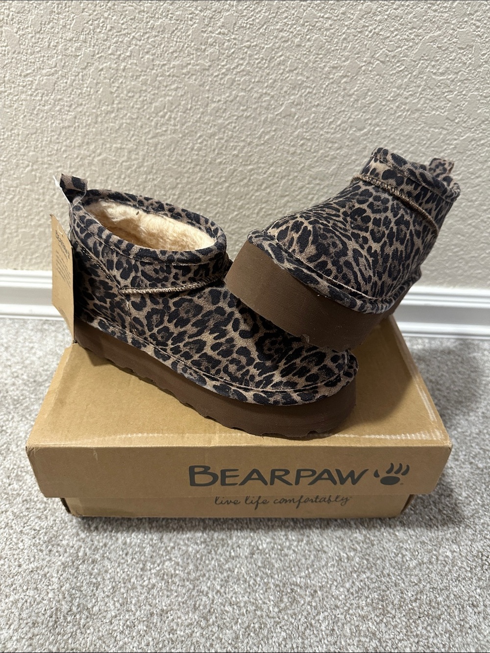 BearPaw Leopard-Print Short Booties - Brown and Black